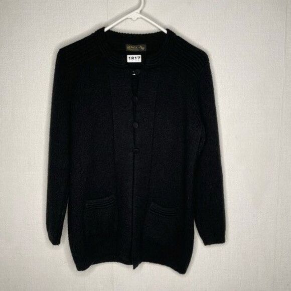 Alpaca Fina Long Sleeve Button Front Cardigan Women Size Medium Black Peru - Picture 1 of 8